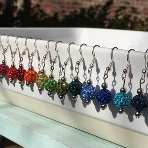 Earrings Beaded Shamballa Bead- 1 Pair-Many Colors - Silver or Gold -Personalized Womens Ladies Earrings