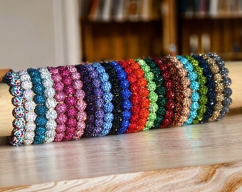 Shamballa Bead Bracelet - Rustic Cuff Inspired- Many Colors Elastic- Personalized Womens Ladies Bracelet