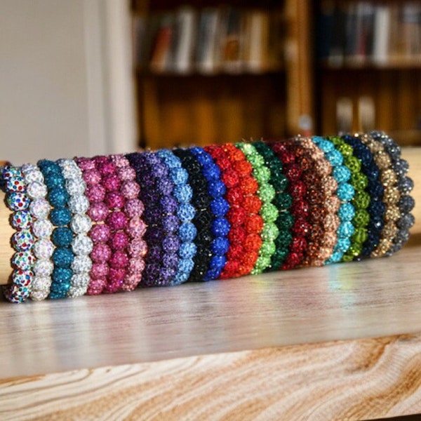 Shamballa Bead Bracelet - Rustic Cuff Inspired- Many Colors Elastic- Personalized Womens Ladies Bracelet
