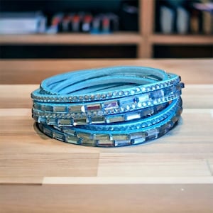 Turquoise Wrap Bracelet -Suede Rhinestone Wrap Bracelet or Choker Snap Closure- Personalized Womens Ladies Bracelet Choker