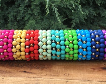 Silicone Bead Bracelet 10mm - Elastic - Many Colors- Personalized Womens Ladies Bracelet