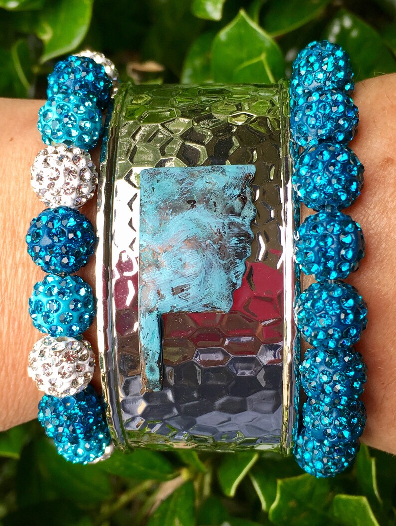 Stainless Steel Womens Ladies Bracelet Oklahoma Silver Turquoise Cuff Bracelet