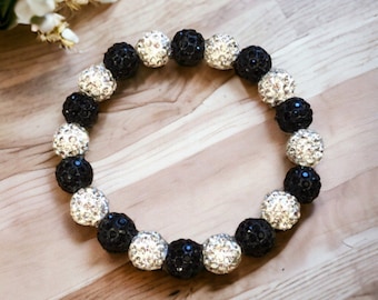 Black and White Bracelet -Shamballa Beaded Bracelet - 10mm- Bracelet for Women Ladies Bracelet