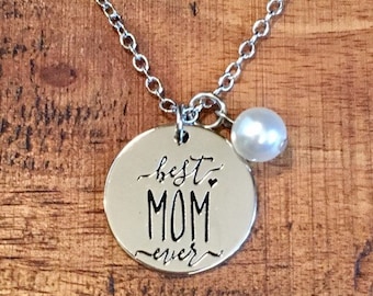 Best Mom Charm Necklace -Best Mom Ever- Mother's Day- Silver Stainless Steel- 18"- Womens Ladies Necklace Mothers Day