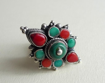 Coral and Turquoise Ring from Nepal