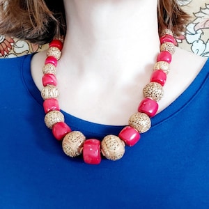 Tibetan Coral and Silver Beaded Necklace