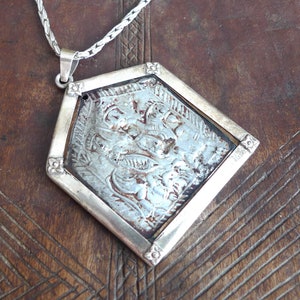 Antique Temple Pendant from India | Hindu amulet | Kandoba and Malsa | Shiva and Parvati | Copper in Silver Pendant