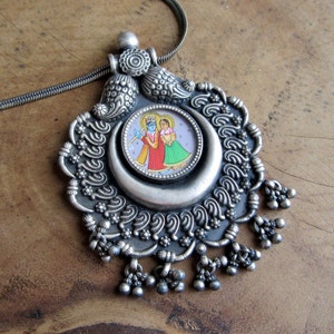 Astounding Radha Krishna Silver Pendant from India | Hindu Amulet