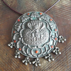 Big Silver Krishna Pendant from India | Hindu Amulet