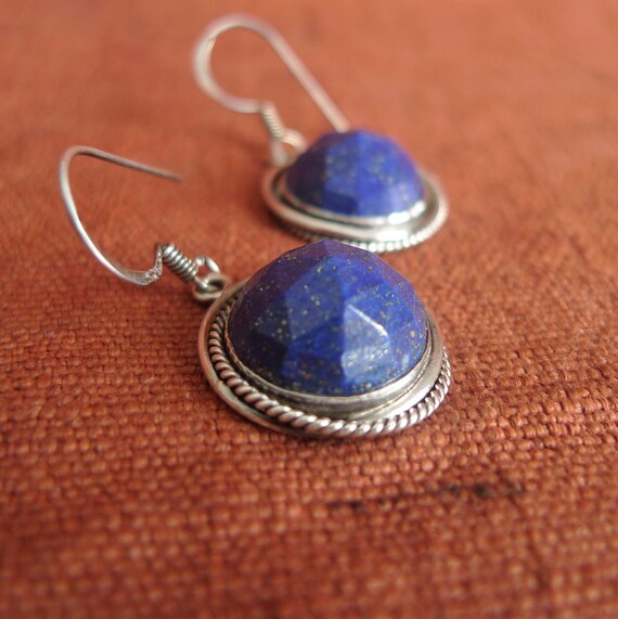 Nepali Lapis Lazuli Earrings | Ethnic Silver Earr… - image 2