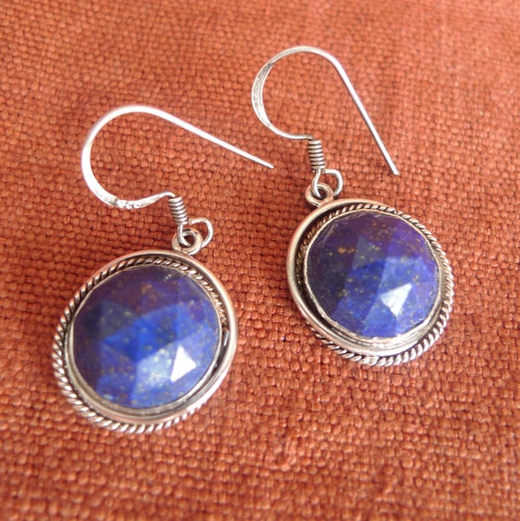 Nepali Lapis Lazuli Earrings | Ethnic Silver Earr… - image 1