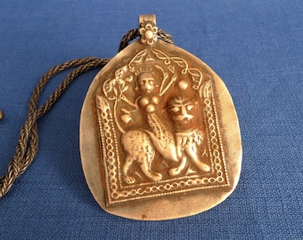Antique Durga Pendant from India | Hindu Amulet | Tribal Jewelry
