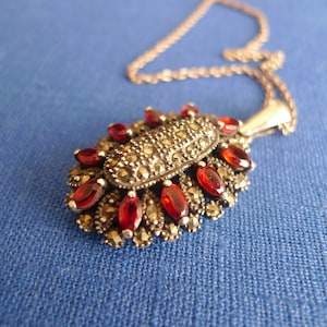 Garnet and Marcasite Silver Pendant from India