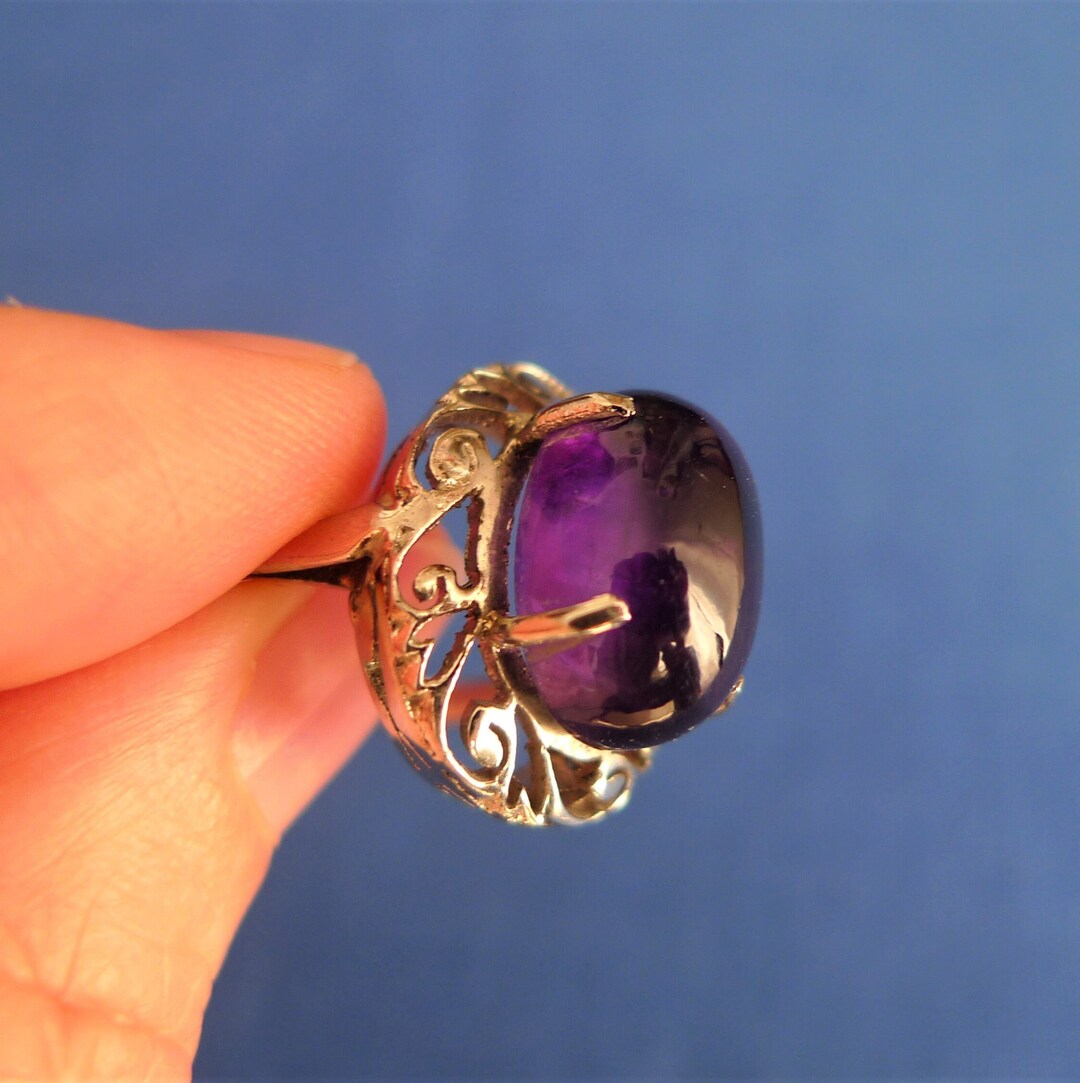 Amethyst Ring From India Cabuchon Ring Etsy