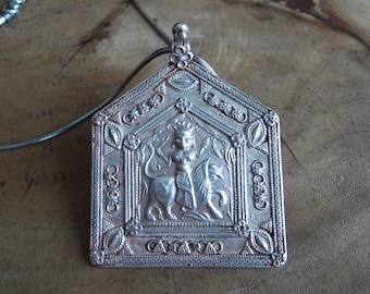 Big Silver Durga Pendant from India