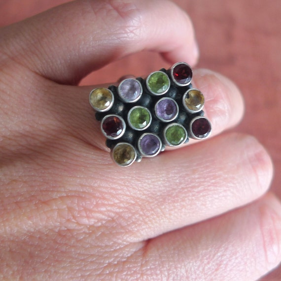 Multistone Ring from India | Garnet Peridot Topaz… - image 5