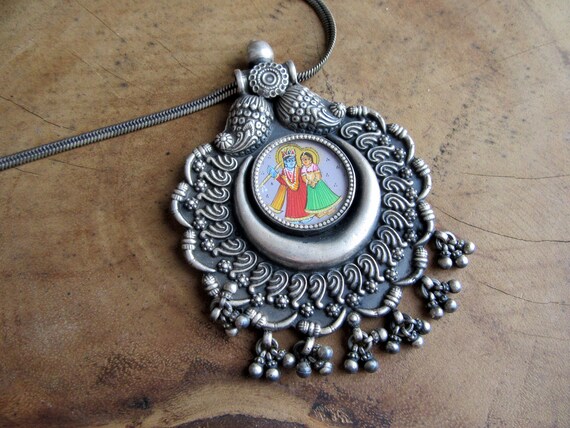 radha krishna silver locket