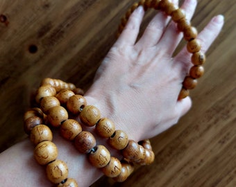 チベットの彫刻された木製の数珠 | 仏教の数珠 - Etsy 日本