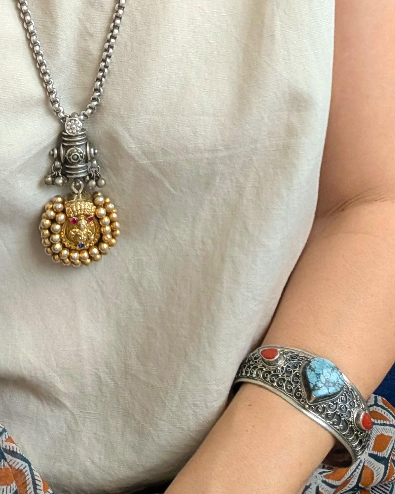 ターコイズ＆コーラル カフブレスレット：インド産シルバー925 - Etsy 日本