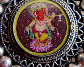 Hand Painted Ganesh Pendant from India | Hindu Amulet