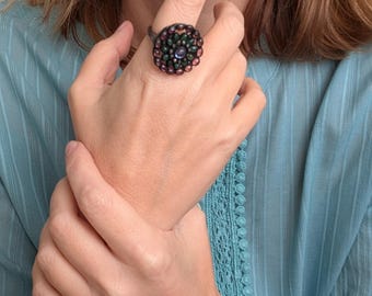 Vintage 925 Silver Multi-stone Ring: Tanzanite, Tourmaline, Emerald