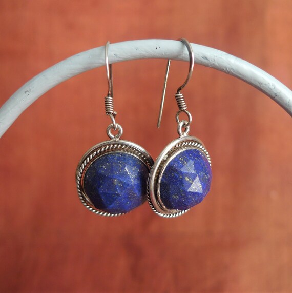 Nepali Lapis Lazuli Earrings | Ethnic Silver Earr… - image 3