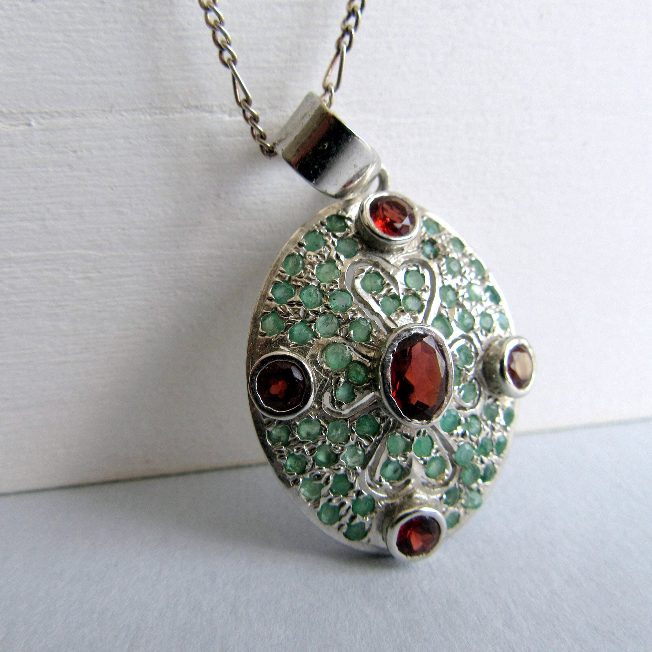 Emerald and Garnet Pendant From India - Etsy