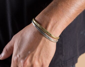 Puño de plata personalizado, estampado GRATIS, pulsera de manguito de plata maciza para hombre, plata de ley 925, textura martillada