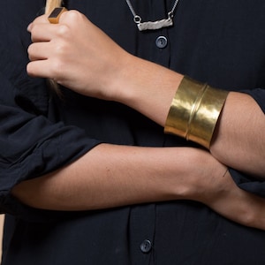 wide brass cuff bracelet, Greek style, fold formed  statement bracelet