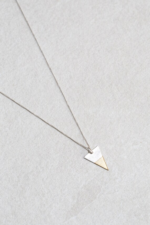 Silver Necklace Triangle Pendant And Brass - Small Silver Triangle Pendant Silver Necklace Triangle Pendant And Brass - Small Silver Triangle Pendant
