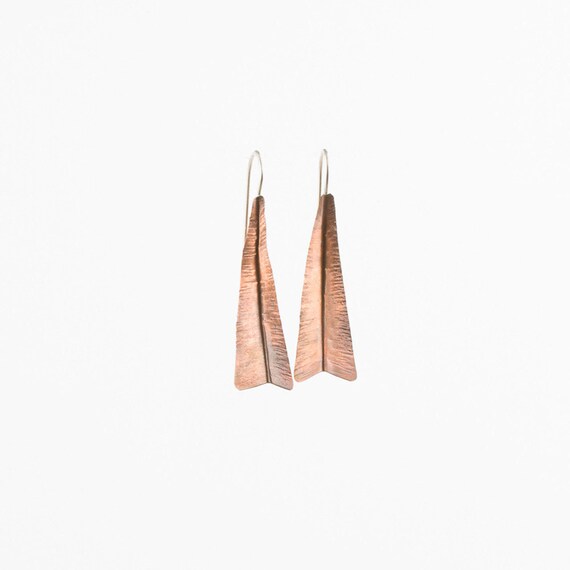 long and light Copper earrings, rustic style, boho style, gift under 50
