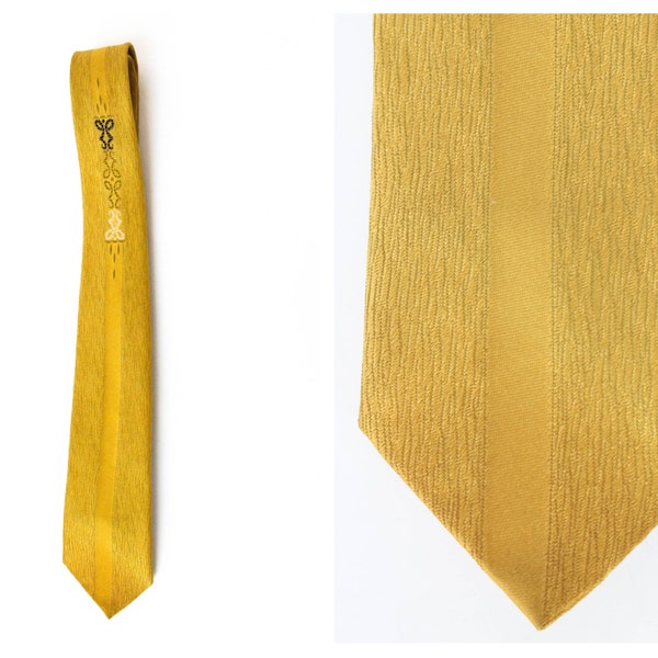 Yellow Wood Grain Vintage Tie / 60's skinny tie / Christmas Holiday Father's Day