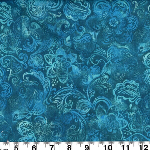 108" Batik Turquoise Printed Quilt Backing 100% Cotton End of Bolt Sale