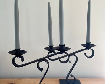 Vintage Black Metal Iron Candleholder Rustic Scroll Candelabra - Two Available