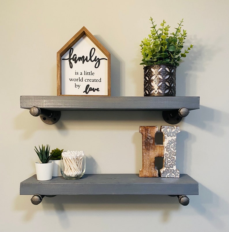 Custom 18in. Long 6in Gray Stained Wood shelves only QUICK image 0