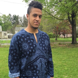 Mens Dashiki Navy and Denim Blue Bandana image 1