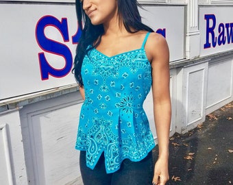Pleated Peplum Bandana Top With Stretch Satin Straps - Etsy