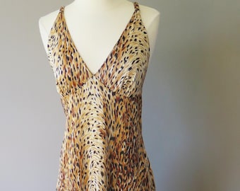 Leopard  Print Nightgown / Vintage Maxi Nylon Slip Dress  Lingerie (L)