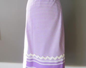 1970's Purple and White  Skirt Set // Vintage  2 Piece Gingham Polyester Double  Knit // Size Large