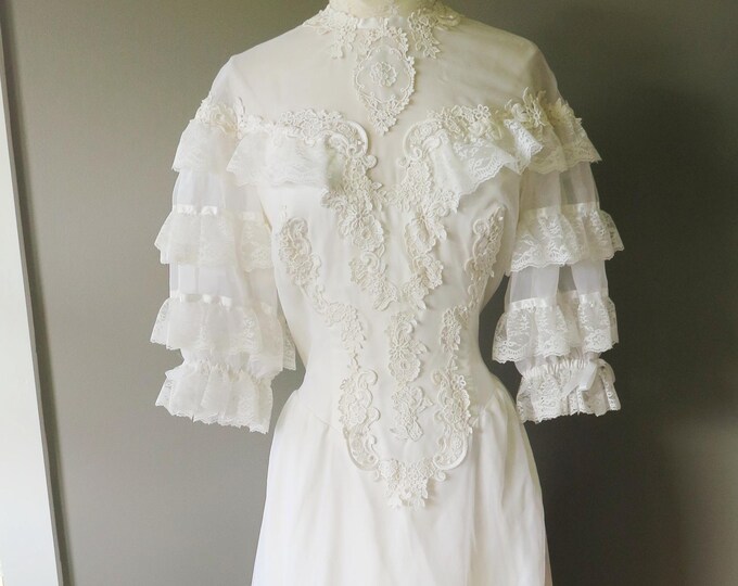 Romantic Ruffled Bridal Gown// Sheer off White Overlay - 1970's (M-L ...