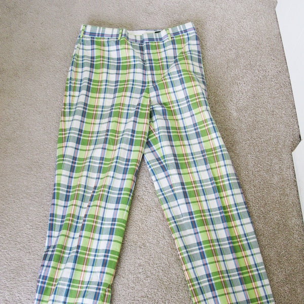 Vintage J. Crew Men's Pants //Madras Plaid Chino Flat Front Pants// Waist 32"