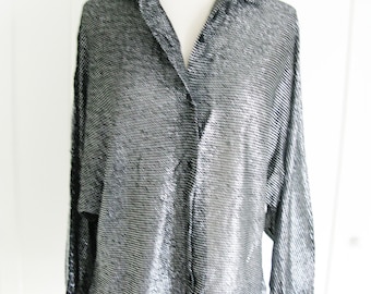 70's/80's Disco  Top // Black  Silver Metallic Dolman Sleeve Blouse  Shirt  // Size Medium //Dead Stock  // by Take "10" Montgomery Ward