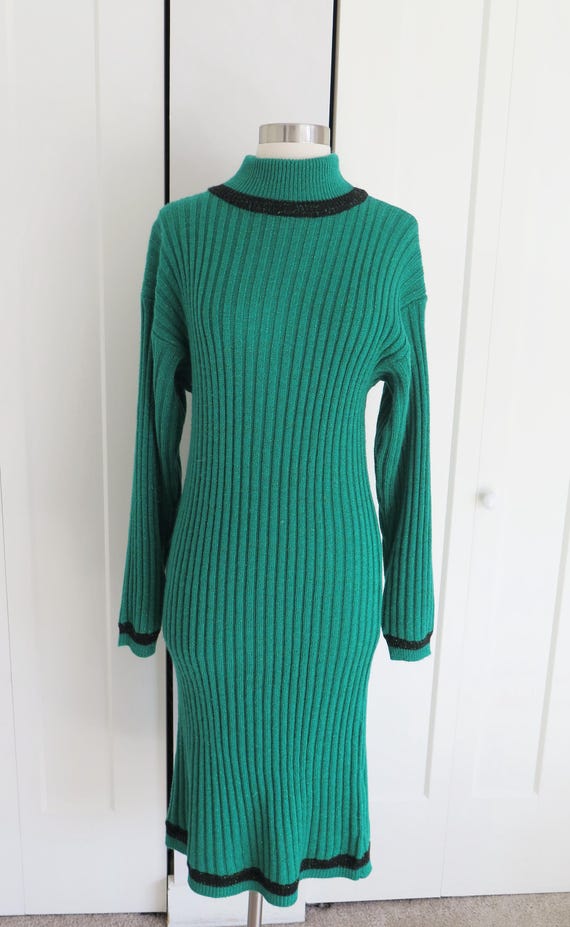 green emerald velvet dress Soft Knit Rib Mock Neck Dress | Only $ 40 main image 1