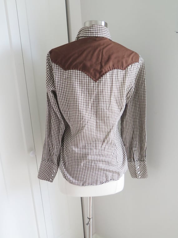WESTERN Vintage  Shirt // Brown and   White  Chec… - image 5