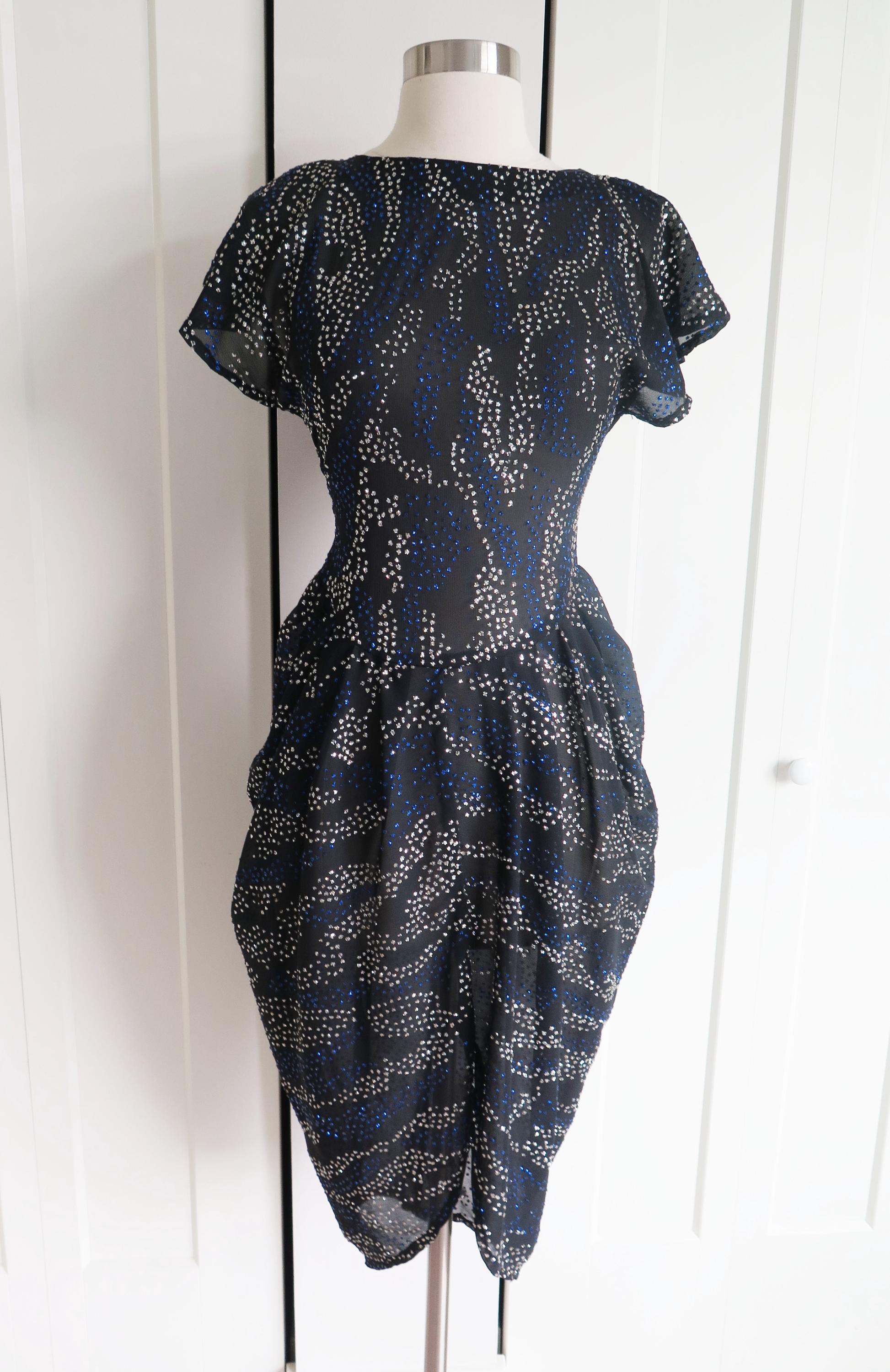green emerald velvet dress 65 MCMLXV Women's Purple and Blue Glitter Print 70s Disco Dress M