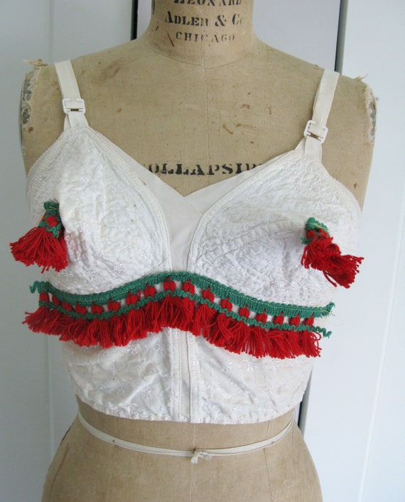Vintage 1950's White Long Line Novelty Bullet Br