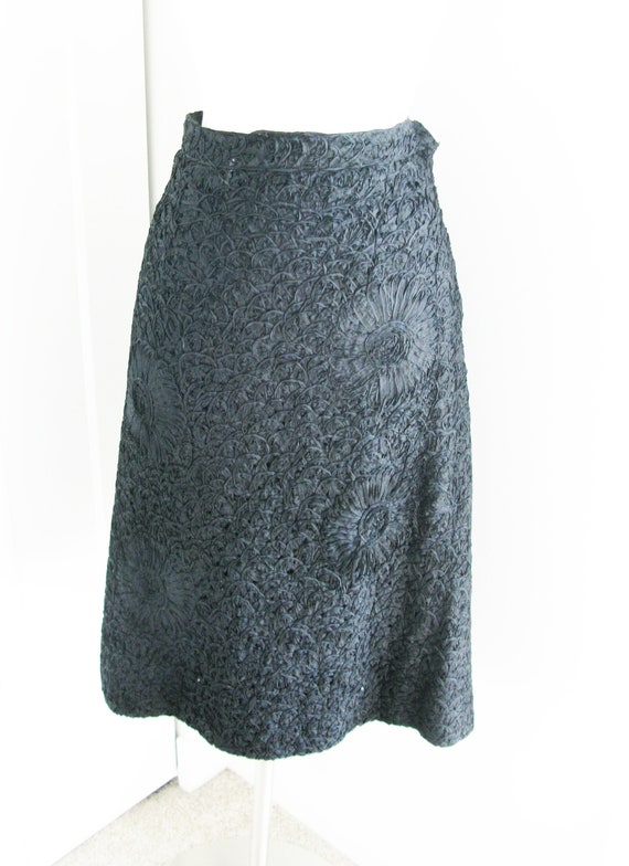 50's Ribbon Knit Pencil  Skirt //Vintage 50's Blac