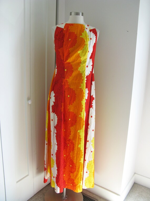 60's Hawaii Trapeze  Maxi   Dress // Orange- Red … - image 2