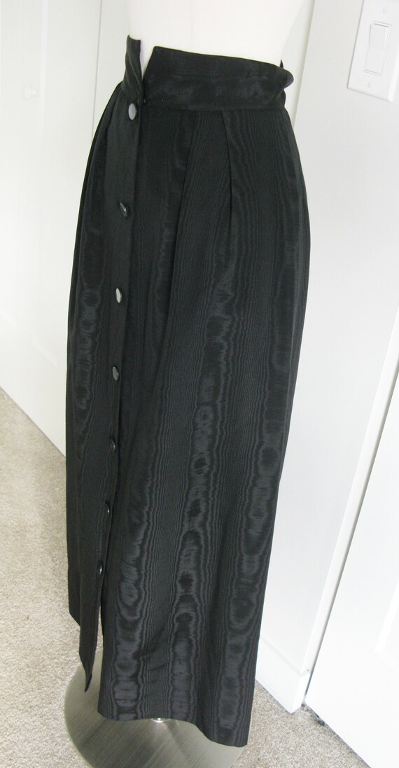 1970's Black Moire  Taffeta  A Line Maxi  Skirt /… - image 4