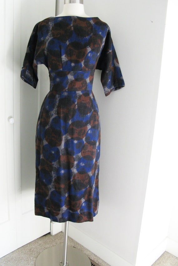1950's Wiggle Dress  //Vintage 50's  Blue Novelty… - image 1